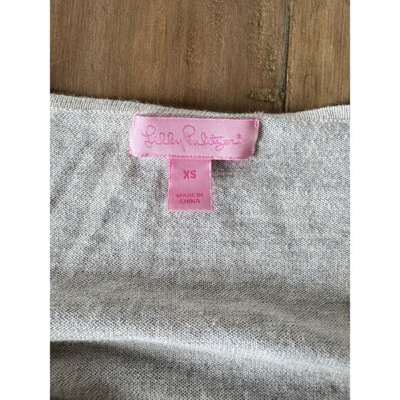 Lilly Pulitzer gray Tassel Hem Sweater XS Cotton Blend Lightweight Knit Boho - Picture 6 of 7